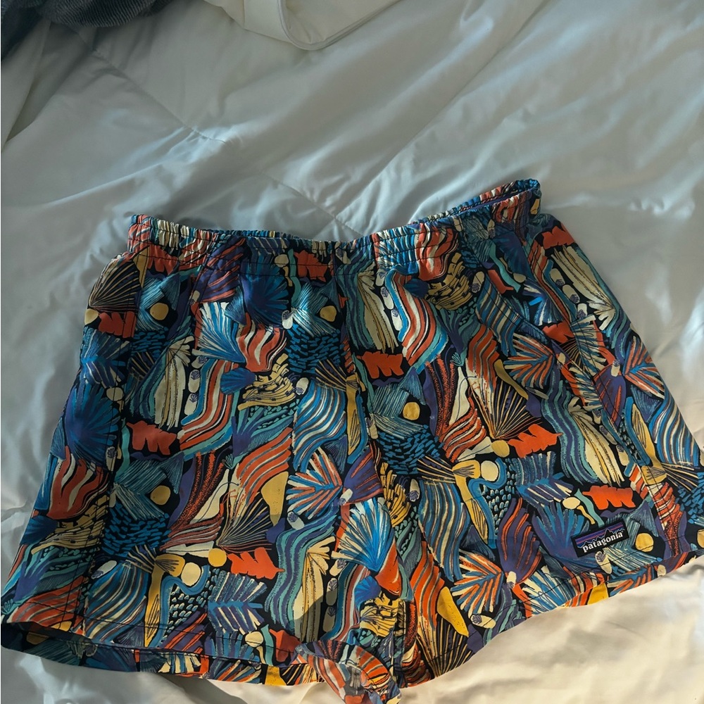 Patagonia Blue and Orange Athletic Shorts Vibrant Design